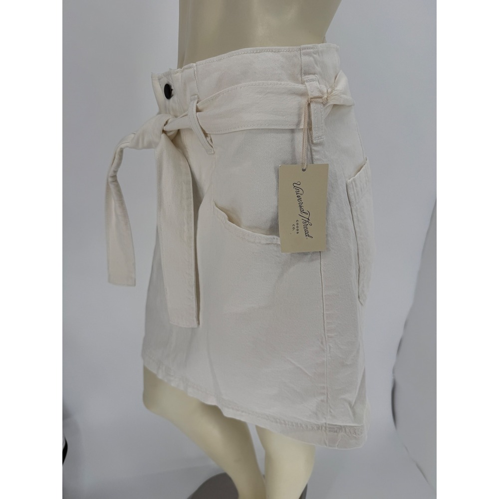 Universal Thread Ecru Denim Mini Skirt Paperbag‎ Waist Tie Belt Size 10 NWT
